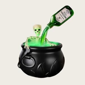 Halloween Witches Cauldron LED Mist Maker - Black Plastic Bat Bucket Design